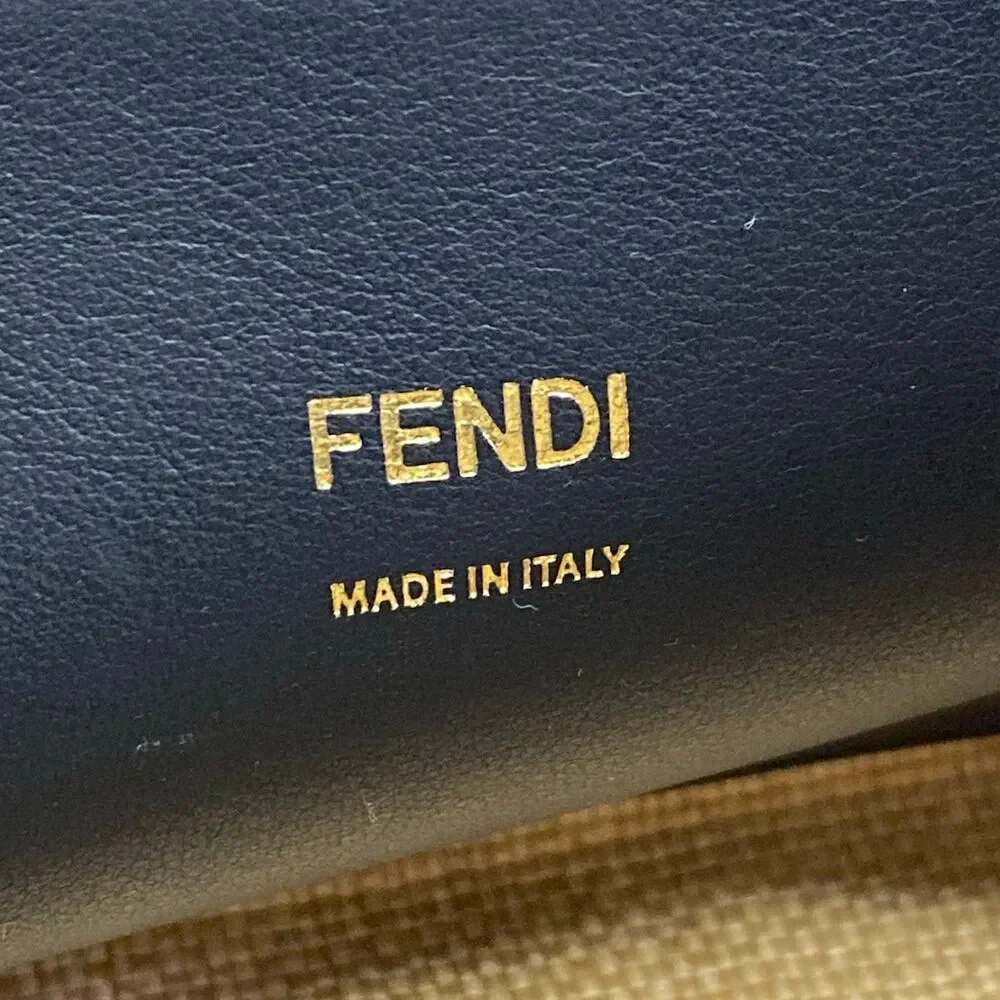 Fendi Mini By The Way Handbag 8BL145 Beige Black Straw Leather